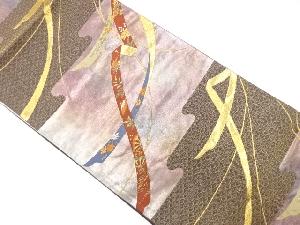 引箔　ヱ霞に熨斗・秋草模様織り出し　袋帯